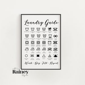 Laundry Guide Print, Kitchen Prints, Utility Prints, Washing Symbol Print, Laundry Room Prints, Utility Wall Art Print, Black & White Print image 1