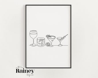 Cocktail Line Art Kitchen Print, Kitchen Prints, Kitchen Home Decor, Kitchen Accessories, Kitchen Wall Decor, Utility Print, Black Print