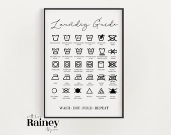 Laundry Guide Print - Bold, Utility Wall Art, Washing Symbol Print, Utility Room Print, Wall Art Print, Kitchen Print, Black & White Print