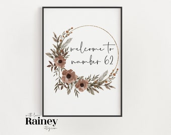 Personalised Family Door Number Wreath Print, Living Room Prints, Boho Home Decor, Living Room Wall Decor, New Home Gift, Family Hallway Art