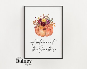 Personalised Surname Autumn Print, Autumnal prints, Autumn Home Decor, Autumn Wall art, Autumn Vibe, Halloween Print, Autumn home prints