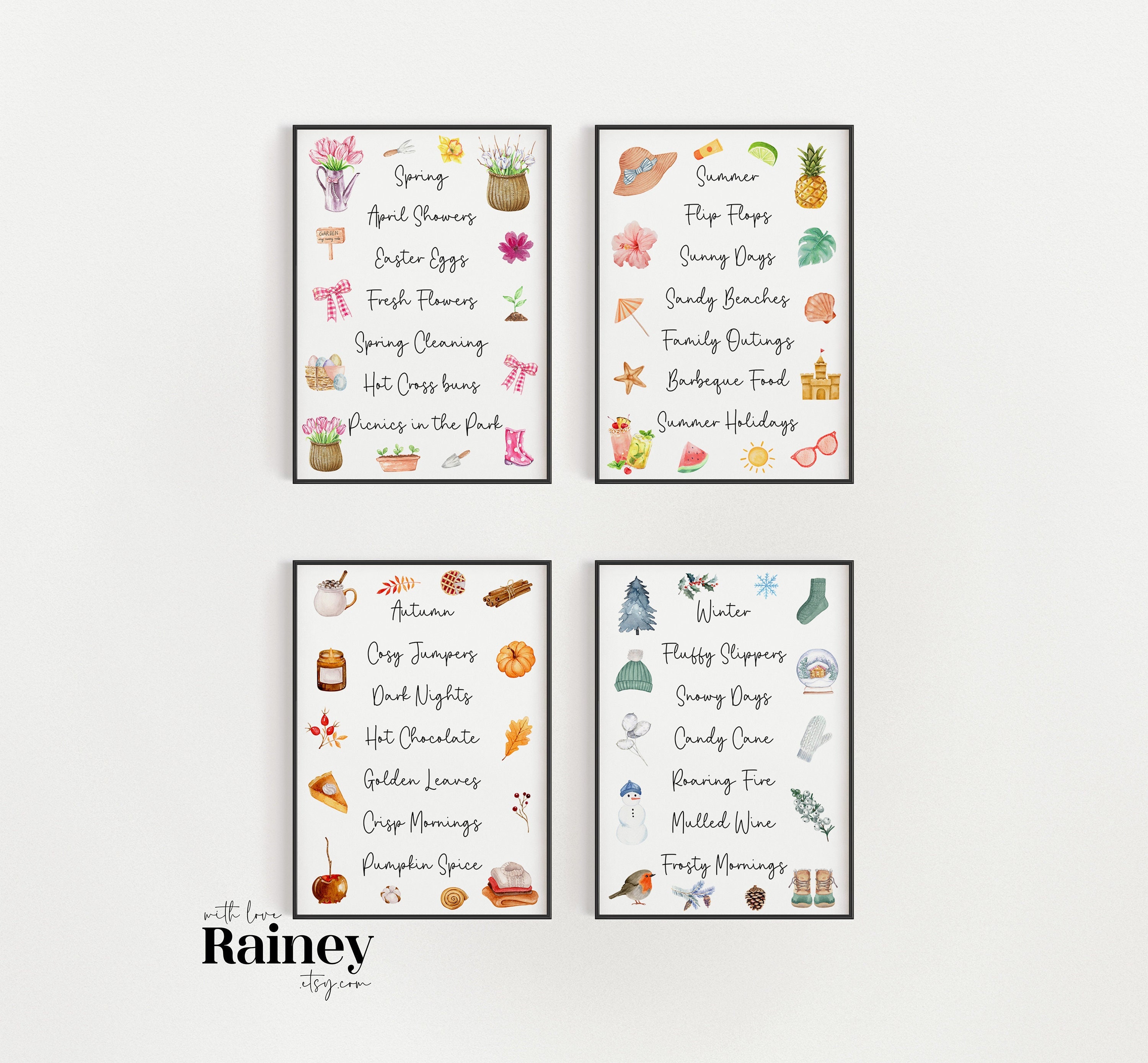 Seasonal Definition Prints Set of 4 Spring Summer Autumn Etsy UK