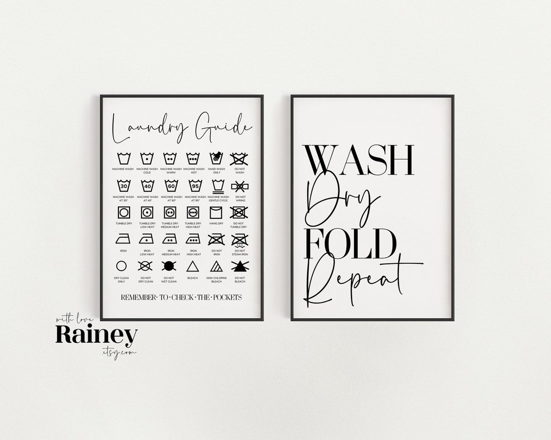 Laundry Guide Print Set of 2, Wash Dry Fold Print, Laundry Prints, Utility Room Print, Wall Art