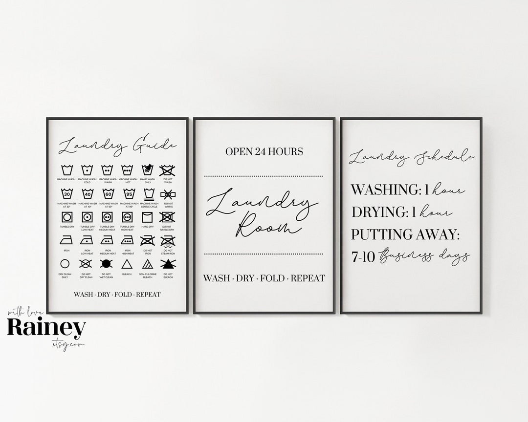 Laundry Guide Prints Set of 3, Kitchen Prints, Kitchen Decor, Utility Room Prints, Laundry Room