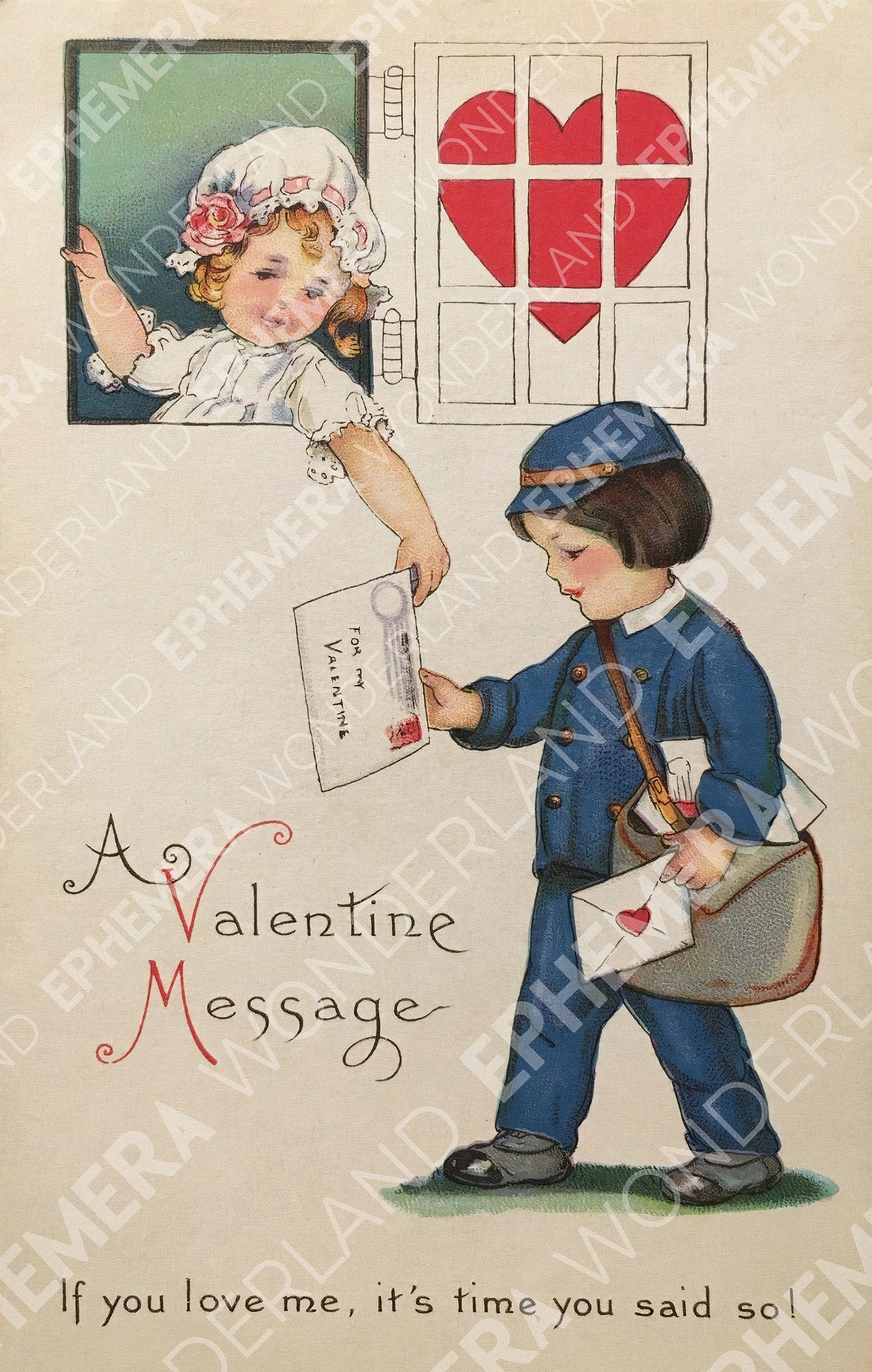 Mailman Deliver Love Letter Valentine Illustration 1900s | Etsy