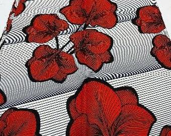 White and Red African Fabric; Ankara Fabric; African Clothing; African Fabric in yard; Headwrap;Ankara Fabric in yards; Fabricbytheyard