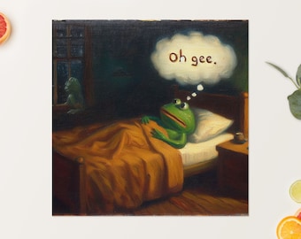 Vintage Frog Art Print - "Oh gee" Quirky Oil Painting Style
