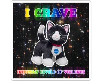I Crave Inhuman Levels Of Voilence Cat Stickers, Toycore. Weirdcore Pastel Goth Vinyl Sticker