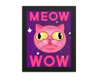 Meow Wow Framed Cat Poster, Funny Pet Portrait Gift