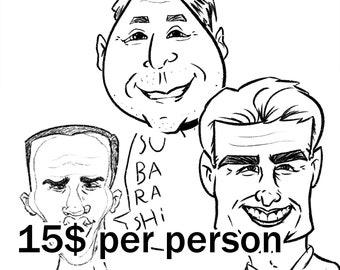 Custom Black and White Caricature Portrait, Personalized Gift (Digital)