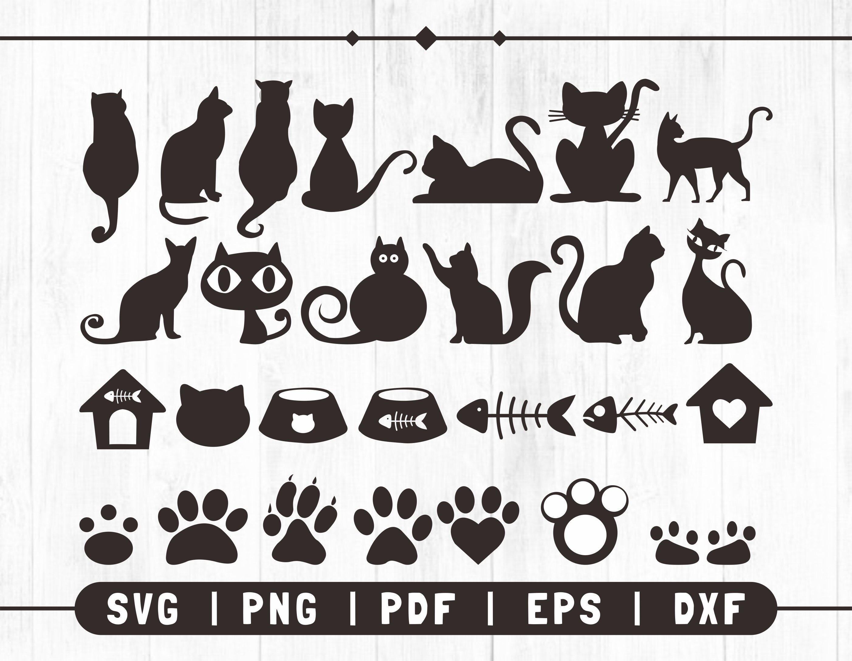 Katze Svg süße Katzen Svg Katze Clipart Pfote Svg Instant