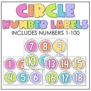 Étiquettes de numéro de cercle coloré | 1-100