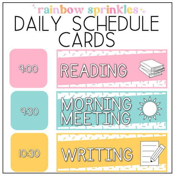 Editable Daily Classroom Schedule | Daily Agenda | Rainbow Sprinkles