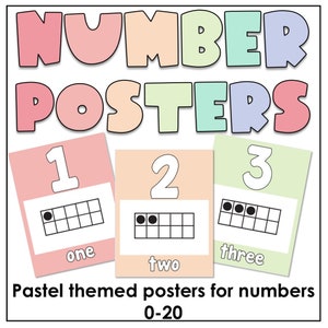 Helle Pastell-Zahlenposter | 0-20 | Zehn Frames