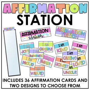 Bunte Affirmation Station Header und Karten