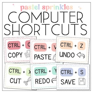 Computer Shortcuts Posters | Pastel Sprinkles Classroom Decor | Keyboard Shortcuts