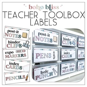 Editable Teacher Toolbox Labels | Boho Bliss