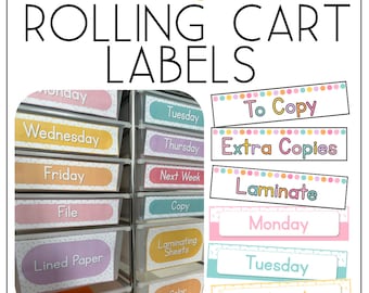 Editable Rolling Cart Labels | Sterilite 3 Drawer Labels | Rainbow Sprinkles