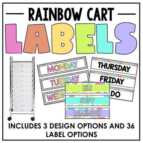 BOHO RAINBOW Teacher Rolling Cart Labels Editable Neutral Etsy