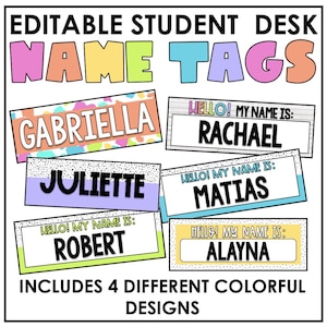Colorful Editable Desk Name Tags / Name Plates