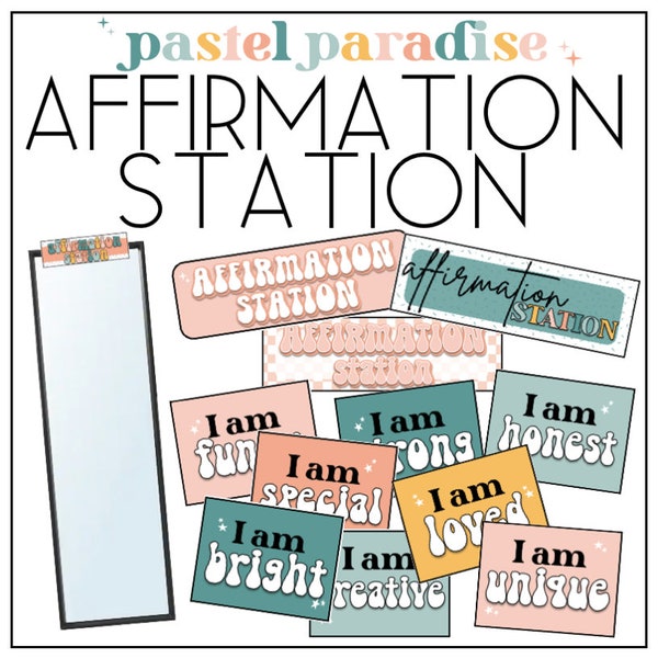 Pastel Affirmation Station Header and Cards | Pastel Paradise