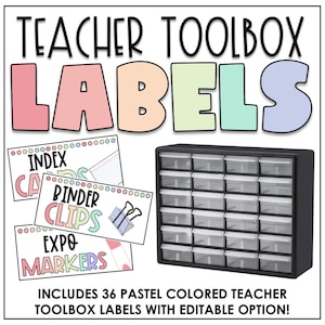 Bright Pastel Teacher Toolbox Labels | Editable