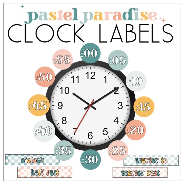 Pastel Clock Labels | 5 minute intervals | Pastel Paradise