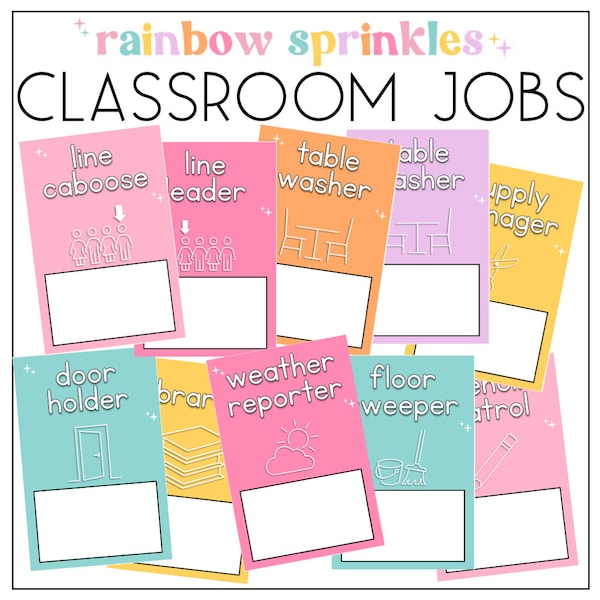 Rainbow Student Classroom Jobs Posters | Rainbow Sprinkles