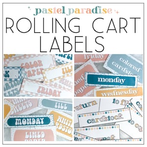 Bearbeitbare Rollwagen-Etiketten | Sterilite 3 Schubladen Etiketten | Pastell Paradies