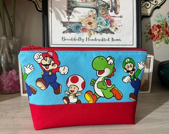 Makeup Bag made in a licensed Mario fabric