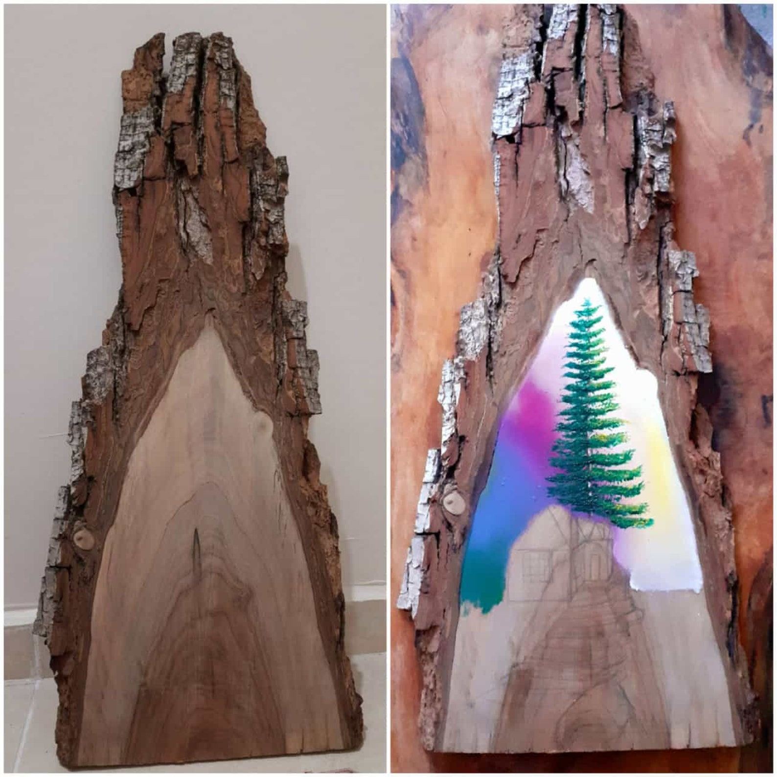 Oil Painting, Painting on Wood, Painting on Log, Walnut Tree Oil