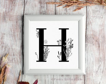 Name Initial H Printable, Letter H Sign, Letter Wall Decor, Digital Download, Wall Hanging for Kid Room