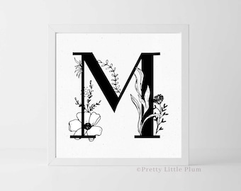 First Name Initial M Printable, Nursery Name Sign, Letter Wall Decor, Digital Download, Wall Hanging for Kid Room