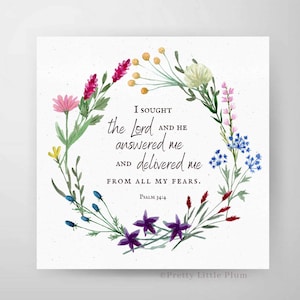 Psalm 34:4 Printable Bible Verse, I Sought the Lord and He Delivered Me, Christian Quote, Digital Download