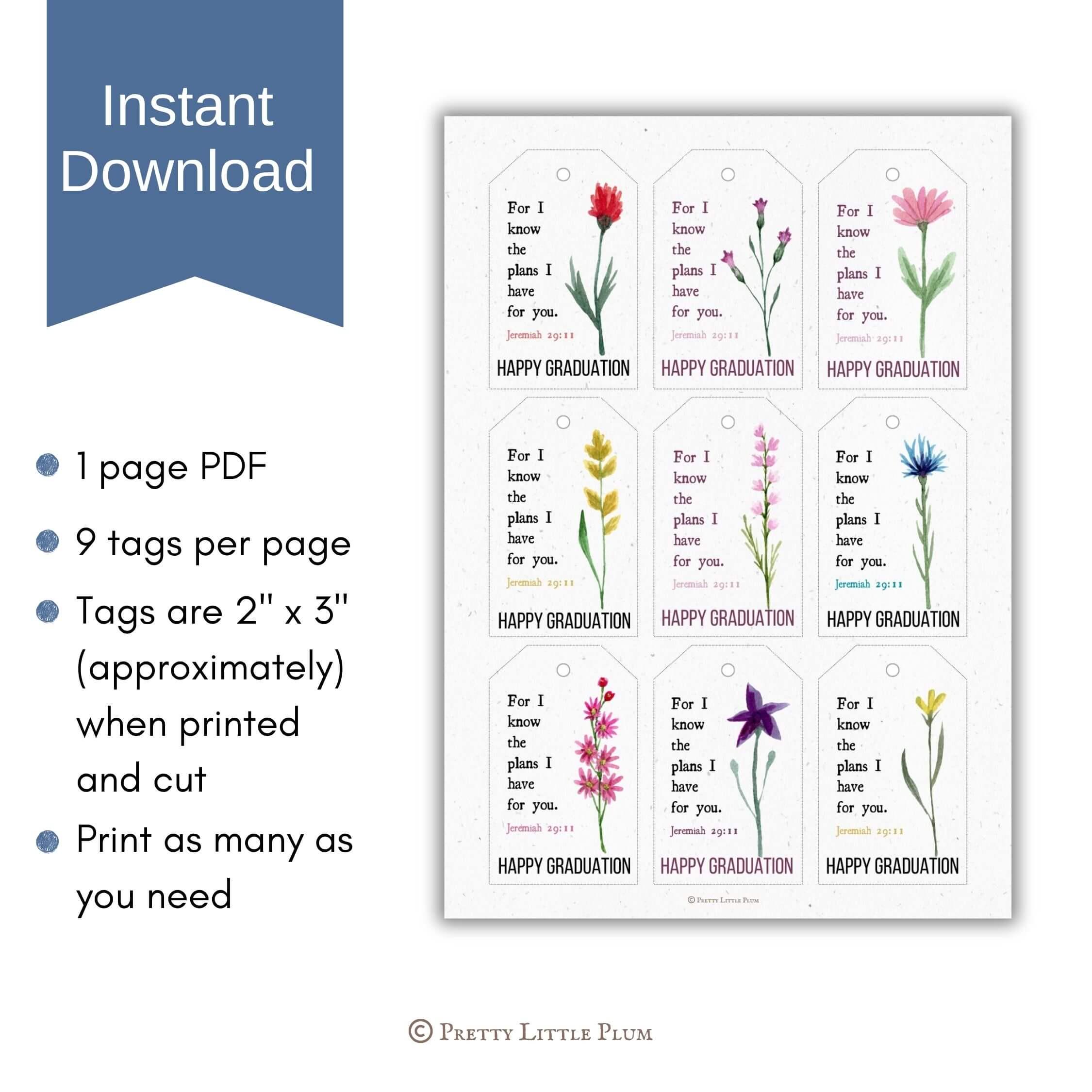 Scripture Labels Graduation Happy Graduation Gift Tags With Scripture, Floral Bible Verses, Psalm ...