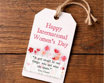 Celebrate Women's Day Gift Tags, Strong Woman Quote, Watercolor, Party Favor, Digital Download