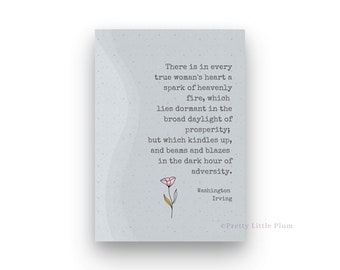 Washington Irving Quote Print, True Woman's Heart, Typography Art (Digital Download)