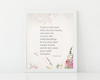 Wall Art Bible Verse Printable, Proverbs 3:6, Typography Print, Digital Download, Digital Prints, Printable Quote for Home or Office