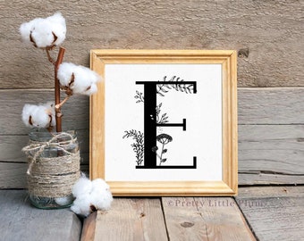 Letter E Wall Art Decor, Nursery Name Sign, Digital Download, Baby Girl or Boy Printable Wall Hanging for Kid Room