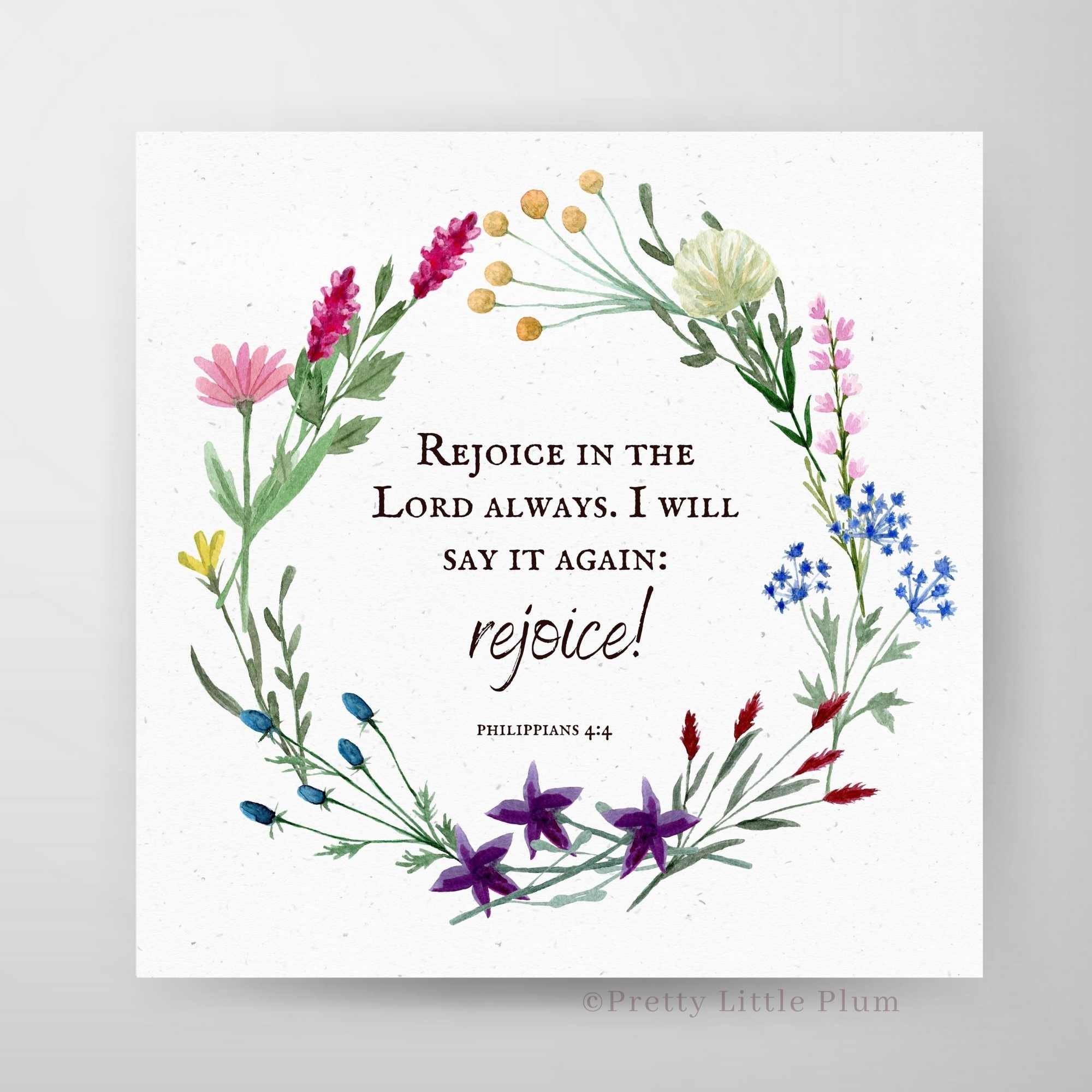 Philippians 4:4 Printable Bible Verse, Rejoice in the Lord Always, Christian Quote, Digital Download