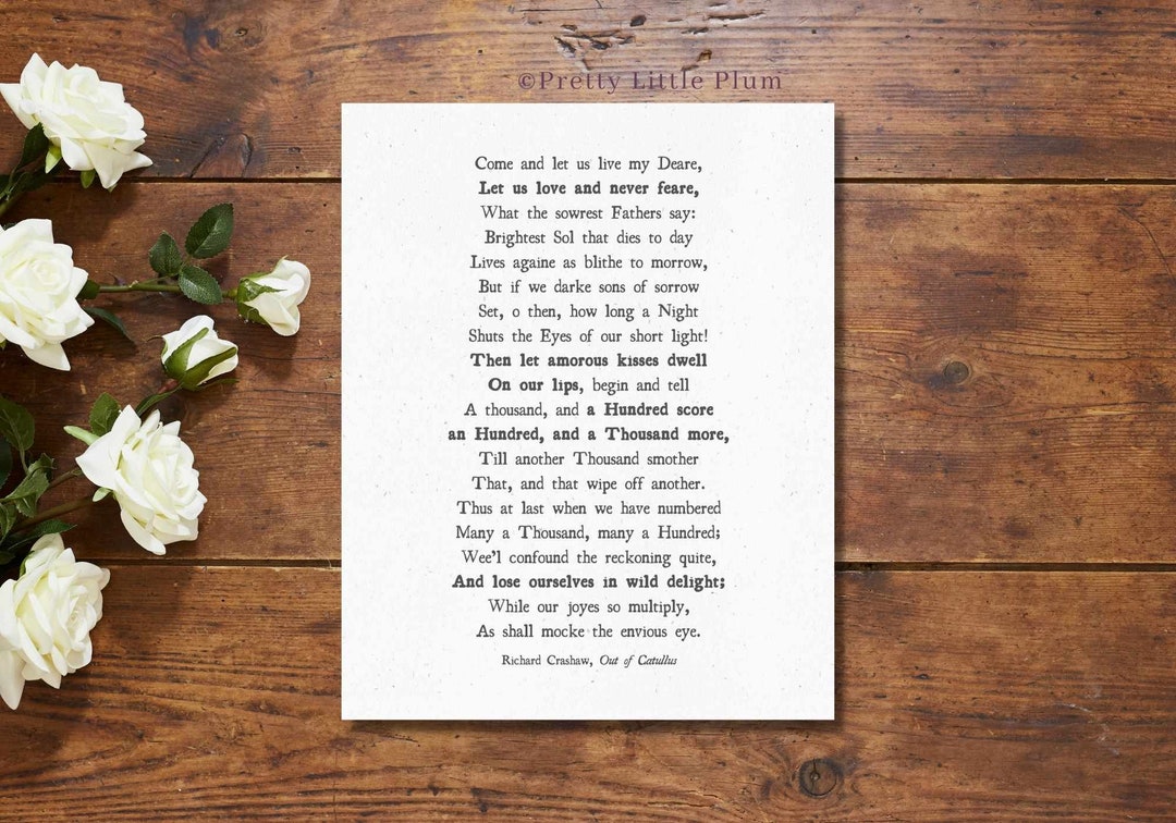 Catullus Printable, Amorous Kisses Poem, Romantic Wall Art Print, Love Decor, DIGITAL DOWNLOAD