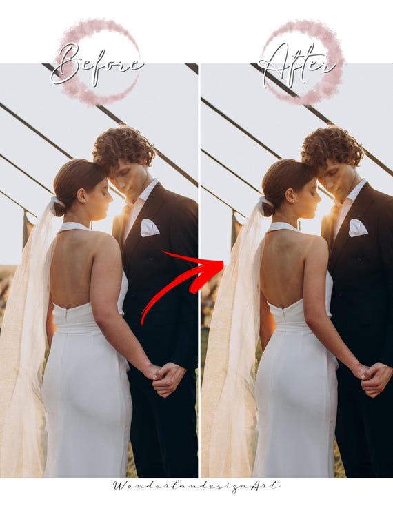 Wedding Photo Retouching – Body Slimming, Lighting Correction-Bride Pose Editing-  Body Slimming-Arm and Chin Contour