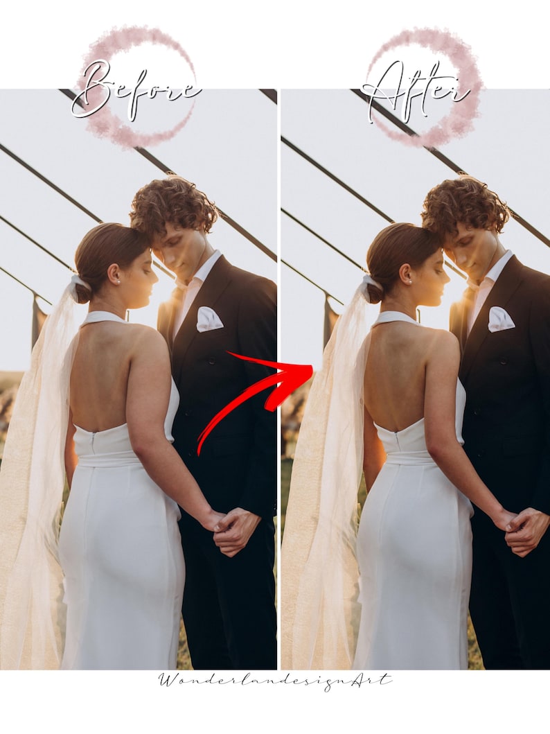 Wedding Photo Retouching – Body Slimming, Lighting Correction-Bride Pose Editing- Body Slimming-Arm and Chin Contour image 1