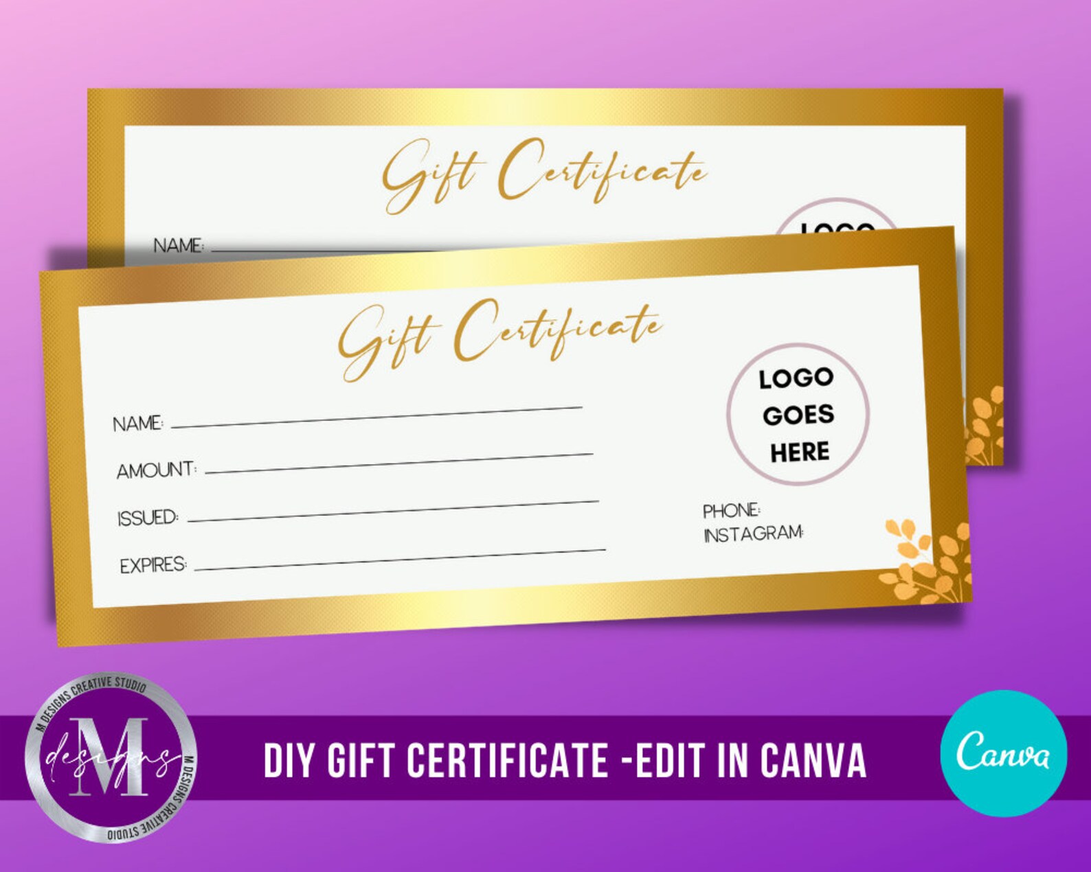 Modern Gift Certificate Template Printable Add Logo Gift Etsy