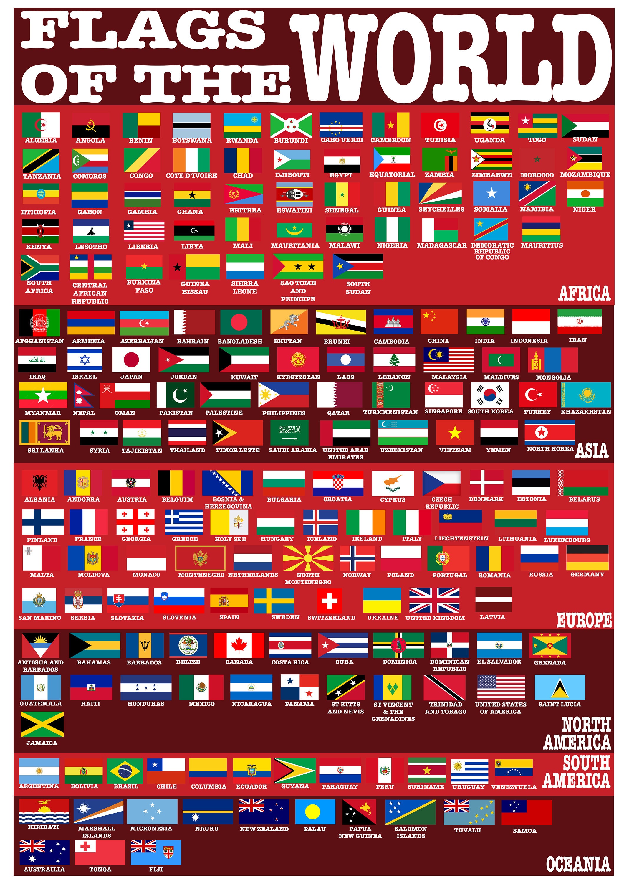 Flags of the World Poster Multicolours - Etsy