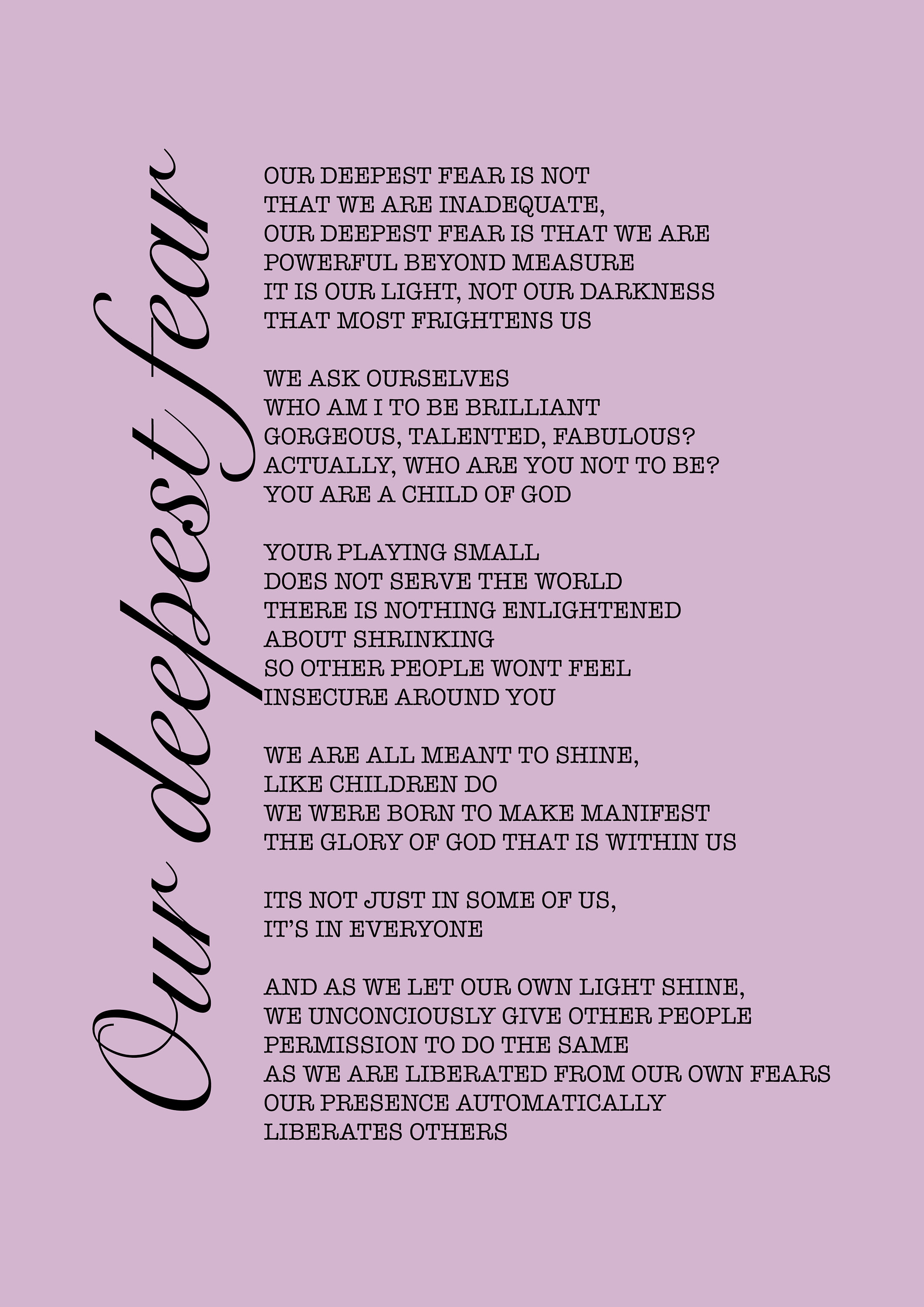 Our Deepest Fear Poem Marianne Williamson Multiple Colour Prints. Coach ...