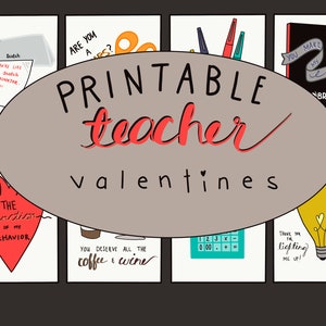 Cartões de Dia dos Namorados Punny Teacher, digitais e imprimíveis, cartões fofos e coloridos para professores