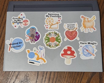 Cute Crochet Sticker Pack – Glossy Vinyl Stickers for Crafters, Laptops, Water Bottles, Notebooks – Handmade Crochet Gifts