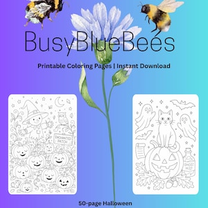 50 Halloween Coloring Pages for Kids & Adults | Printable Cute Halloween Coloring Book | Spooky Line Art | Instant Digital Download