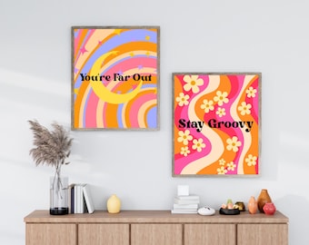 Retro Wall Art Printable Set – 70s Groovy Quotes | Mid Century Boho Posters | Digital Download Vintage Art for Home Decor